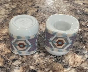 2 Vintage Miniature Tapered Candle Holder W.Germany Funny Designs Aztec - Picture 1 of 8