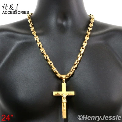 24 «МУЖЧИН из нержавеющей стали 8 мм позолоченный блокировки кости ожерелье крест подвеска * J1 - Изображение 1 из 4