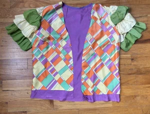 Vintage handmade S/M 80s satin blouse costume circus clown ruffle tiered sleeve - Picture 1 of 24