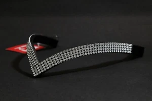 BLING DIAMANTE SPARKLY 4 ROW WHITE CRYSTAL WITH BLACK LEATHER V SHAPE BROWBAND - Picture 1 of 2