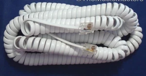 White 25' ft Telephone Handset Receiver 4P4C Coil Cable Curly Cord Wire VWLTW - Zdjęcie 1 z 2