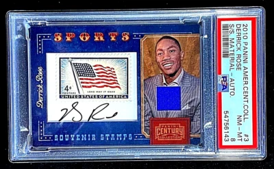 PSA 8 DERRICK ROSE 2010 AUTO SSP /10 CENTURY COLL. SOUVENIR STAMPS G3469 - Image 1 of 3