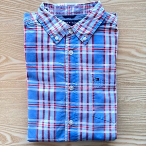 Tommy Hilfiger camicia piccola uomo blu check 20" pit-to-pit designer stile moda - Foto 1 di 10
