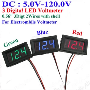 DC 5V-120V 3 Digital LED Voltage Meter Voltmeter 36V 48V 60V 72V 96V Car Battery - Picture 1 of 18