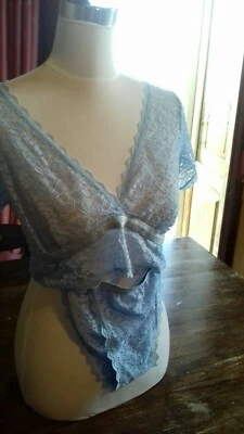 Completo intimo donna di pizzo azzurro polvere ed argento - Immagine 1 di 4