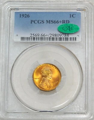 1926 Lincoln Cent PCGS MS66+RD CAC Bright Red Great Luster PQ #D110 - Image 1 of 4