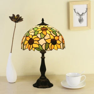 Tiffany Style Table Light Art Glass Lamp with Sunflower Shade Antique Desk Lamp - Picture 1 of 6