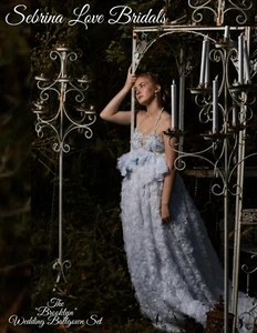 The "BROOKLYN" Custom Order White & Blue Chiffon 3D Rosett Boho Wedding Gown Set - Picture 1 of 13