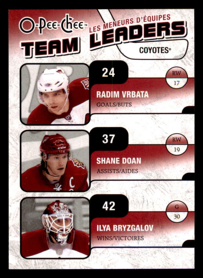 2010-11 O-Pee-Chee Team Leaders #TL23 Radim Vrbata/Shane Doan/Ilya Bryzgalov - Image 1 of 2