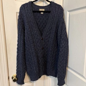 Cardigan maglione vintage LL Bean uomo 100% lana pescatore nonno taglia L blu tweed - Foto 1 di 6