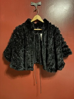 Rabbit Fur Shawl Womens One Size Vintage Black Retro Stole Wrap - Image 1 of 4