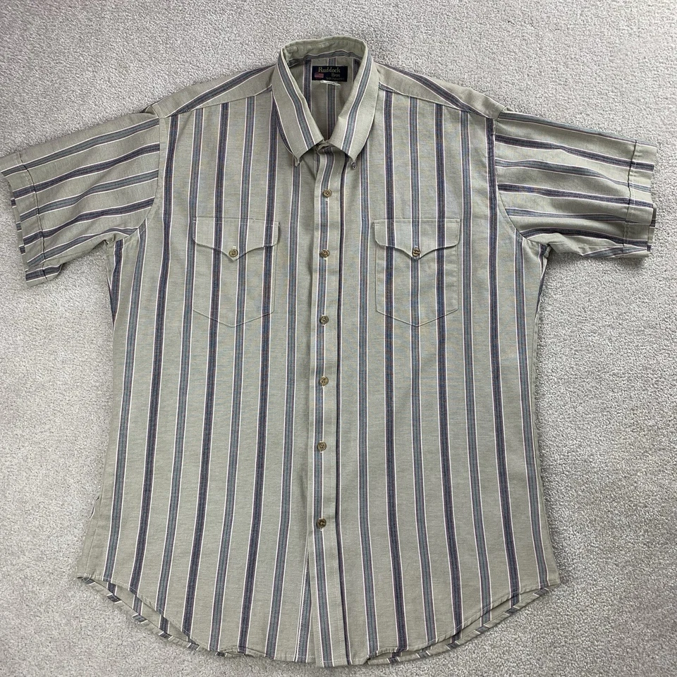 VTG Ruddock Bros Shirt X Long Tails Button Down Western Cowboy Striped Sz Large - Image 1 of 4