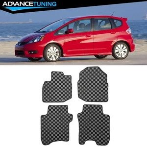 Fits 09-13 Honda Fit Hatchback Front Rear Floor Mats Checkered Black Gray Plaid - Bild 1 von 14