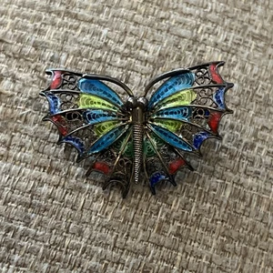 Antique Butterfly 800 Silver Enamel Filigree Plique-a-jour Pin Brooch Ornate - Picture 1 of 4