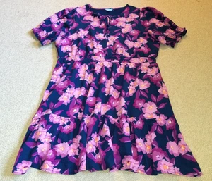 Womens Dress-DRAPER JAMES-purple floral 'Puff Sleeve Fit & Flare Mini'-XXL - Picture 1 of 4