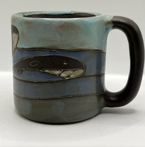 Mara Heavy Mexican Pottery Stoneware Mugs Whales Signed - Picture 1 of 5
