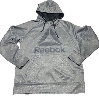 Moletom com capuz Reebok masculino cinza médio ativo lã jersey capuz rosa preto logotipo - Imagem 1 de 4