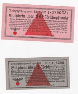 LOT: Germany WW2 POW camp money 1+10 Reichspfennig Lagergeld historical UNC - Picture 1 of 1