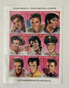 Elvis Presley Briefmarken Blatt 9 Ein-Dollar-Briefmarken aus St. Vincent - Bild 1 von 3