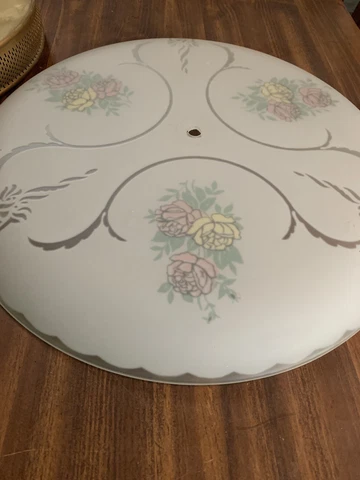 Vintage white frosted glass 15” Shabby Roses Flush Mount Ceiling light fixture Cover
