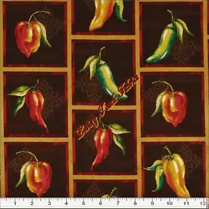 R KAUFMAN "COLLAGE PEPERONCINO" PEPERONI E NOMI TESSUTO COTONE PREZZO DA CANTIERE - Foto 1 di 1
