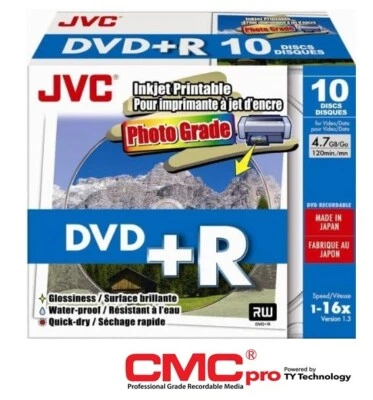 10 Taiyo Yuden JVC CMC PRO Gloss PRINTABLE Blank DVD+R 16x 120min discs JAPAN - Image 1 of 2