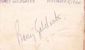 BARRY GOLDWATER Signed  on 3X5  Index Card   COA