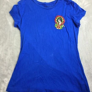 Vintage Ed Hardy Shirt Women's size Large Blue Embroidered - Picture 1 of 7