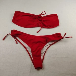 Bikini rosso donna grande senza spalline cinched sfacciato set cravatta laterale - Foto 1 di 9
