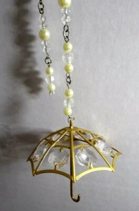 3" Gold Finish & Acryl REGENSCHIRM mit Edelsteinen & Perlenkette Weihnachten ORNAMENT - Bild 1 von 4