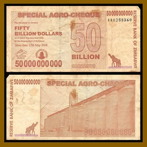 Zimbabwe One 50 Billion Dollar Agro Cheque Bill Banknote Pre- 10 50 100 Trillion - Picture 1 of 5