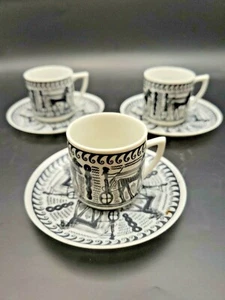 Expresso Cup & Saucers, set of 3 - Made in Greece by N. Leontaritis - Picture 1 of 7