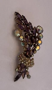 Beautiful Vintage Root Beer Topaz Rhinestone Aurora Borealis Wheat Stalk Brooch - Picture 1 of 5