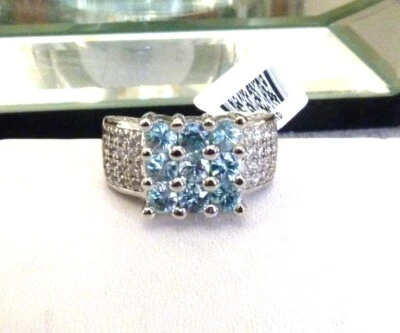 NEW W/TAG DESIGNER KH BLUE & WHITE TOPAZ GEMSTONE STERLING SILVER RING SIZE 10 - Image 1 of 4