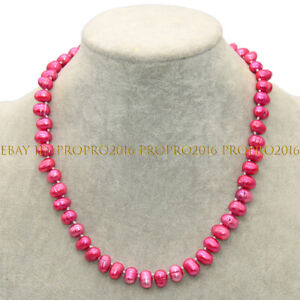 Rose Red Oval Side Hole Freshwater Baroque Pearl 8-10mm Beaded Necklace 16-54''