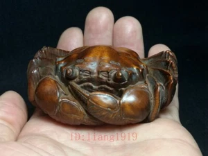 3 Inch Japanese Boxwood Hand carved Crab Statue Netsuke Old Gift Collectable - Picture 1 of 7
