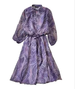 Jacqueline Eve 70s Vintage Purple Buttoned Long Sleeve Dress Women's Size 12 - Picture 1 of 4
