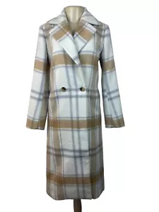 Ann Taylor Women's White Grey Brown Plaid Double Breasted Long Coat Sz XS - NWT - Picture 1 of 10