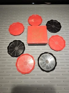 Vintage 40s STEEDS PLASTIC Dragon 7 Lotus Flower Coaster Set Matching Orig Box - Picture 1 of 11