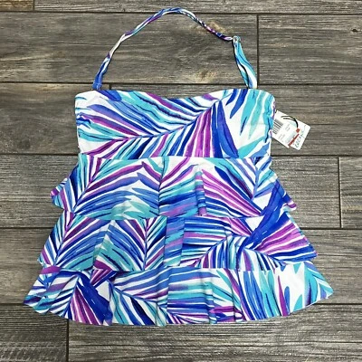 Nuevo con etiquetas Camiseta Tankini Island Escape Bali Breeze en Niveles Talla 8 Azul Púrpura Correa Blanca Foto 1 de 4