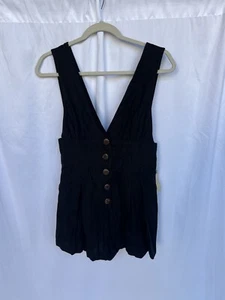 Pagliaccetto Forever 21 nero lino cotone rayon senza maniche Sahara scollo a V donna XS - Foto 1 di 6