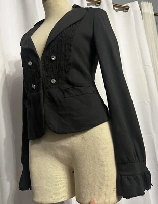 Free People Women’s Black Cotton Tuxedo Blazer Size 0 Excellent Preowned Cond - Image 1 of 4
