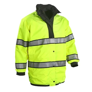 GERBER SMALL TYPHOON REVERSIBLE RAIN JACKET 70W3/L  HIGH VIS YELLOW "SHERIFF" - Picture 1 of 7