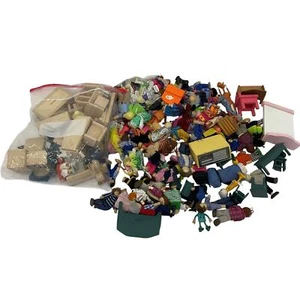Preowned 8 lbs Mixed Mini Dollhouse Figures Dolls Accessories Furniture LOT - Picture 1 of 6