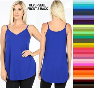 Womans Zenana Reversible Tank Top V & Scoop Neck Flowy Rayon STORE CLOSING