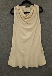 Vestido Doe & Rae para mujer pequeño línea A sin mangas cuello con capucha plisado espalda beige NUEVO - Imagen 1 de 11