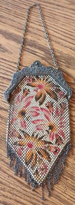 Precioso Mandalian Antiguo Victoriano Años 20 Mfg. Bolso de malla metálica esmaltada Co. Foto 1 de 4