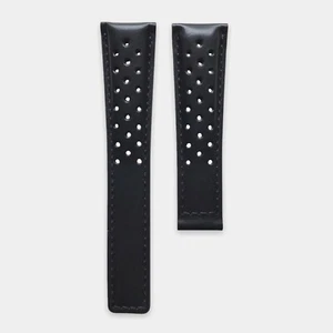 Black Genuine Leather Perforated Racing Watch Strap Band Made For TAG Heuer - Picture 1 of 8