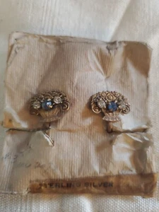 Vintage Sterling Silver Flower Basket Pattern Screw Post Earrings - Picture 1 of 4