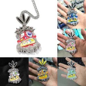 HipHop Iced Enamel Crystal Pendant Necklace Charm Chain Fashion Mens Jewelry NEW - Picture 1 of 24